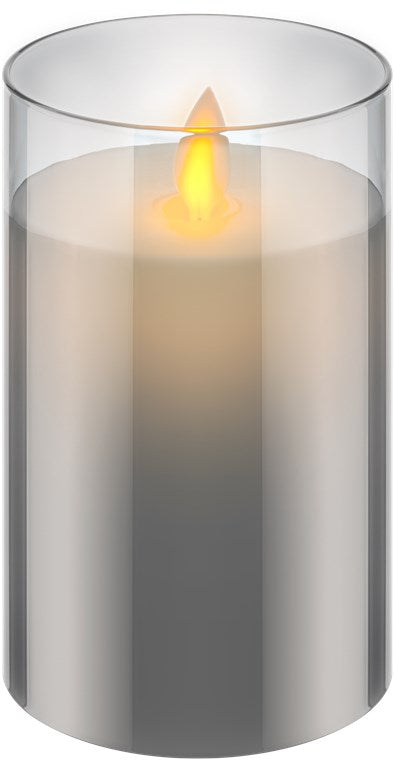 Candela LED in vera cera in vetro 75 x 125 cm grigio-trasparente Candela LED in vera cera in vetro 75 x 125 cm grigio-trasparente